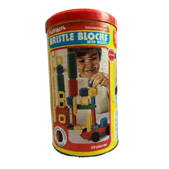Vintage Playskool Bristle Blocks Toy Set With Wheels Intermediate 39 Pieces Ages - Picture 1 of 5